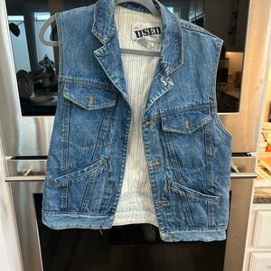 VINTAGE Denim Vest by GET USED by Elie 
. Size S; missing buttons but GUC